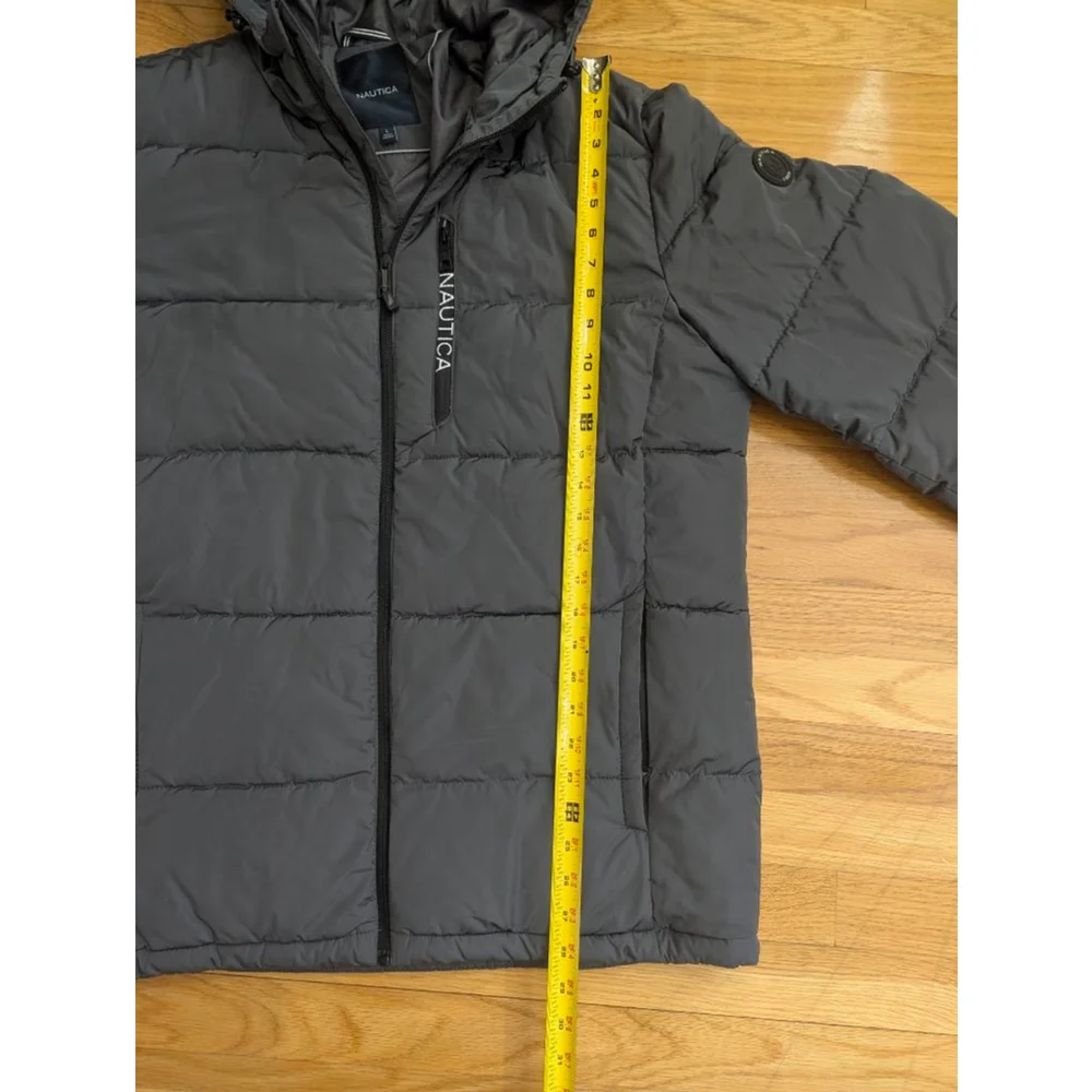 Nautica Grey Quilted Hooded Puffer Jacket Large